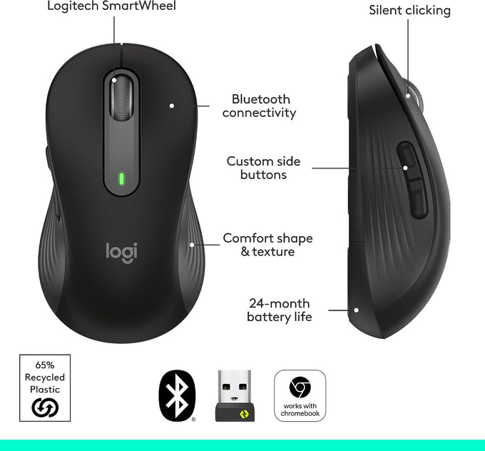 Logitech Signature M650 L Full Size Wireless Mouse Large Sized - Black