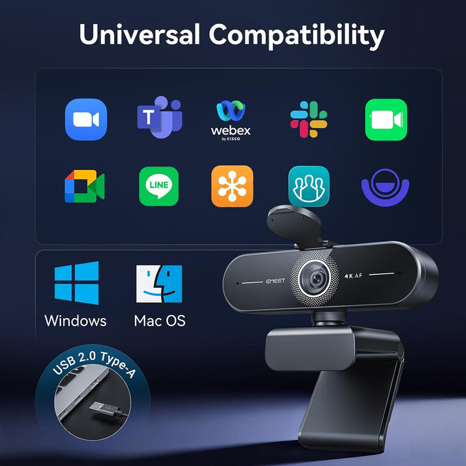 EMEET C60E 4K Webcam for Streaming & Gaming，PDAF Autofocus