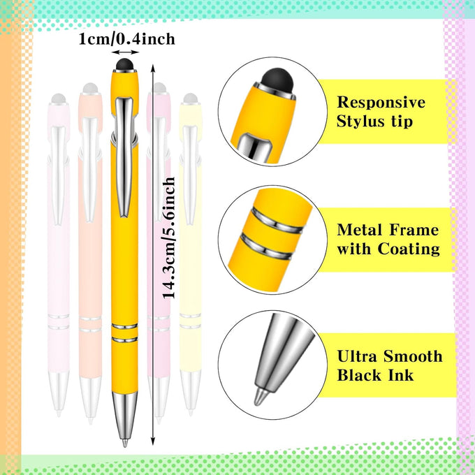 38 Pcs Ballpoint Pen 2-in-1 Stylus, Metal Rubberized Grip, Assorted Colors