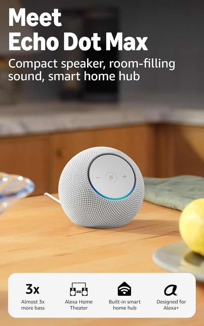 Amazon Echo Dot Max (newest model), Alexa speaker with room-filling sound and nearly 3x bass, Great for living rooms and medium-sized spaces, Designed for Alexa+, Graphite