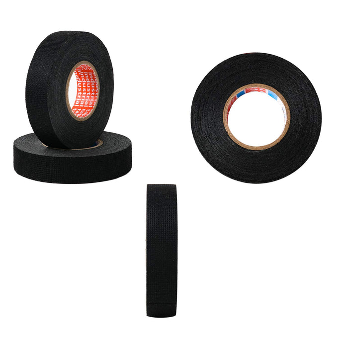 HSTECH Wire Harness Cloth Tape, 3/4-Inch by 50-Foot (4 Rolls), Speaker Wiring Harness Cloth Tape, Black Adhesive Fabric Tape, for Automobile Electrical Wire harnessing Noise Dampening Heat Proof