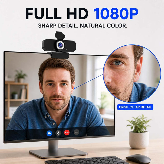 1080P Webcam for PC with Microphone, Privacy Cover & Tripod