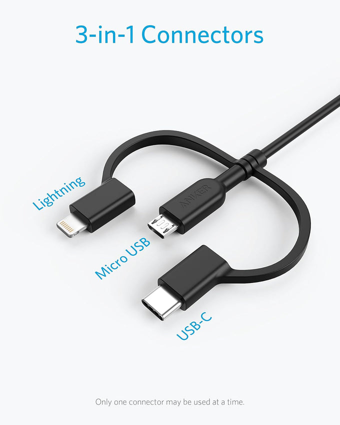 Anker Powerline II 3-in-1 Lightning, USB C, Micro USB Cable