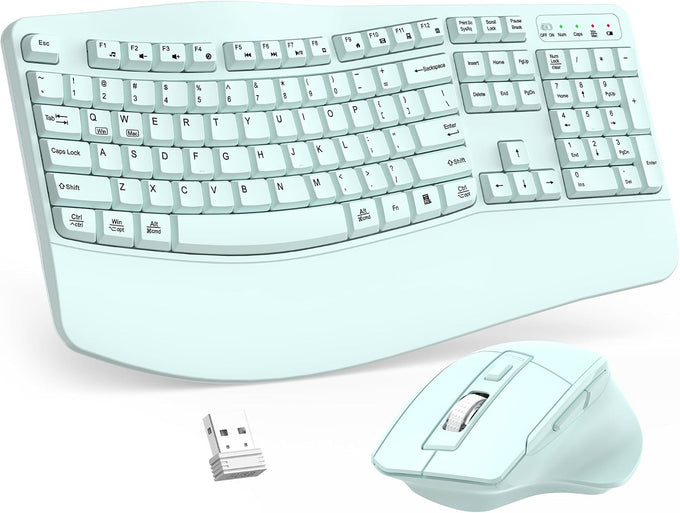 Wireless Keyboard and Mouse Combo, 2.4G Ergonomic Wave Keys(Black)
