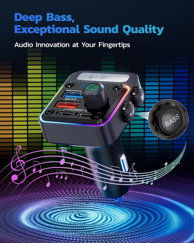 Nulaxy 54W Bluetooth 5.3 Car Adapter, FM Transmitter 4-Port Fast Charging