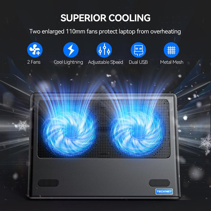 TECKNET Laptop Cooling Pad - 12"-15.6" Laptop Cooler with Quiet Cooling Fan