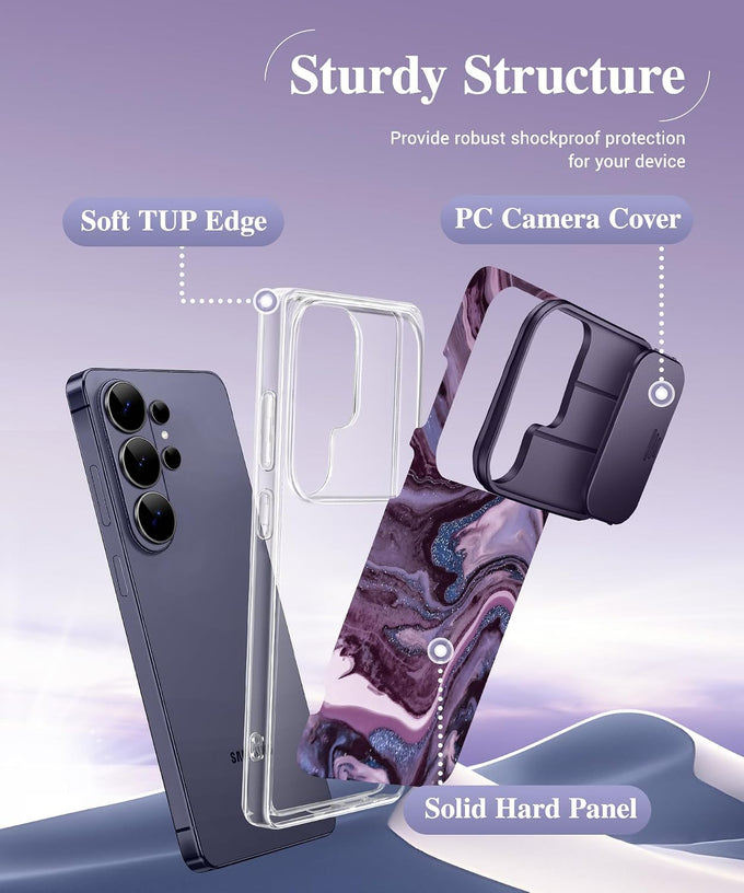 GVIEWIN for Samsung Galaxy S26 Ultra Case with Slide Camera Cover Marble