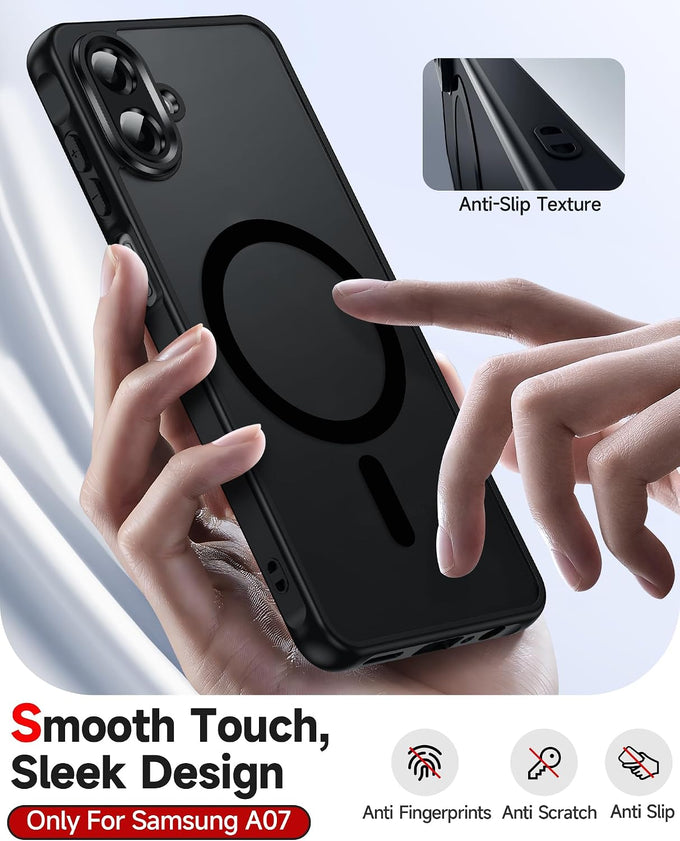 LeYi for Samsung A07 Phone Case [Magnet Fit] Slim Frosted Translucent Black