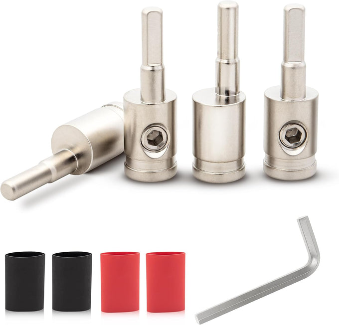 NuIth Amp Input Reducer 0 Gauge to 4 Gauge, 4PCS Car Audio Amplifier Wire Terminal Connectors Brass with Heat Shrink Tubing Allen Key for Amp Input, AWG Pin Power & Ground Connection