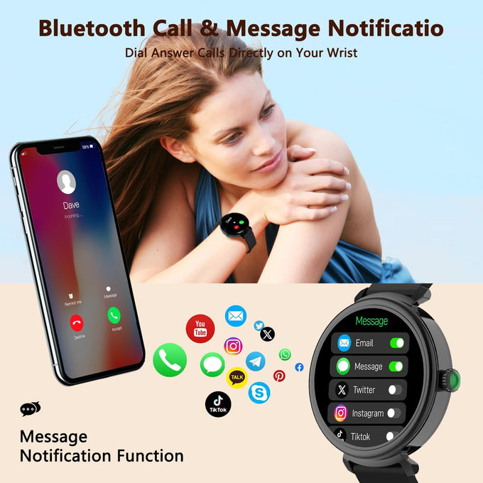 Smart Watch for Women with Answer/Make Call,1.27" HD Waterproof with DIY Faces,Fitness Tracker Smart Watch with Heart Rate,SpO2,Sleep Monitoring Compatible with iOS/Android