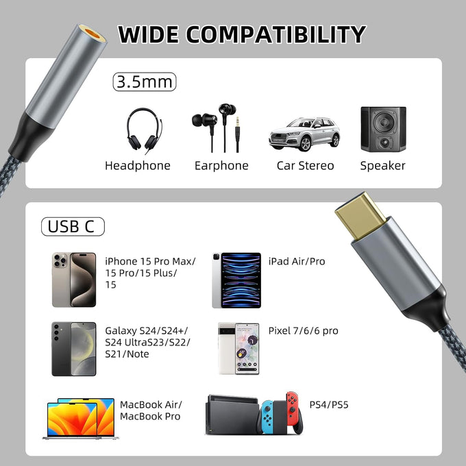 2 Pack USB C to 3.5mm Audio Adapter, USB C to Aux Female Dongle Cable Cord
