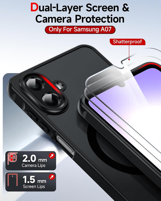 LeYi for Samsung A07 Phone Case [Magnet Fit] Slim Frosted Translucent Black
