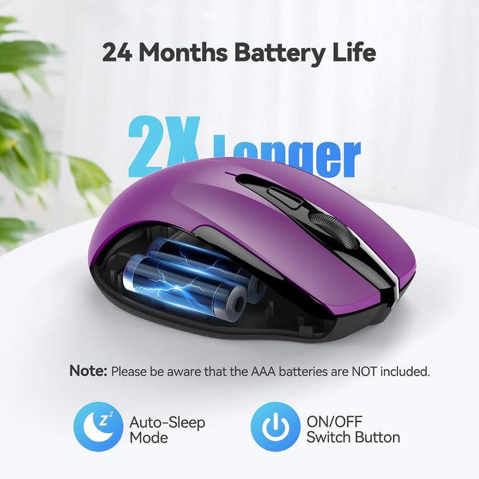 TECKNET Wireless Mouse, 2.4G Ergonomic Computer Mouse, 2600 DPI, Purple