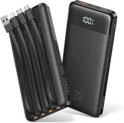 Orfeika 20000mAh Power Bank, Portable Charger with 4 Built-in Cables