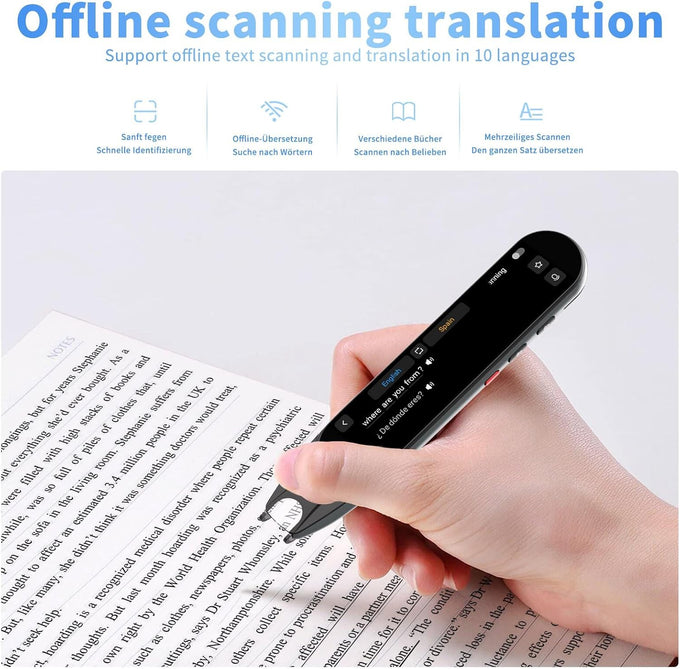 Scan Translator Pen, Language Translator Device, Dyslexia Tools with 142 Online/10 Offline Languages, Text to Speech Reading Pen for Learning Difficulties, Language Learners and Elderly Users