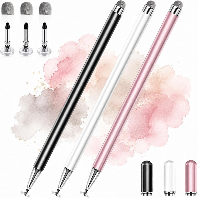 Stylus Pens for Touch Screens, 2 in 1 High Precision Universal Stylus Pen for iPad Compatible with Apple, iPhone, iPad, Android, Microsoft Tablets, Phones, 3 Pack - Blue, Pink, Purple
