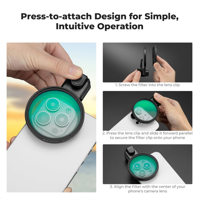 K&F CONCEPT 58mm Press-on ND2-32 Phone Lens Filter Kit