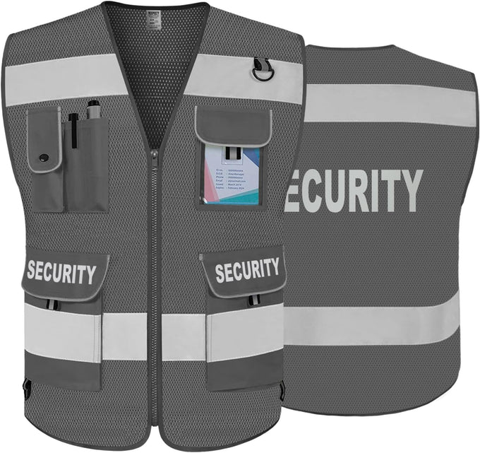 TCCFCCT Security Vest for Security Guard 9 Pockets Safety Vest, Black L