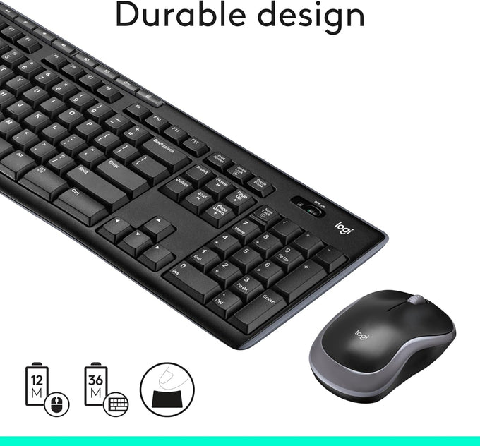 Logitech MK270 Full Size Wireless Keyboard and Mouse Combo - Black