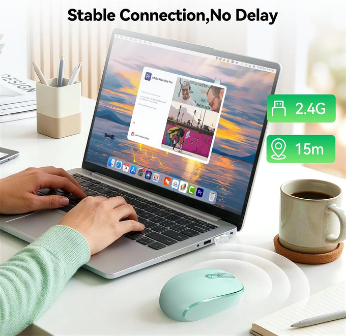 TECKNET Compact Ambidextrous Wireless Mouse for Laptop Mint Green
