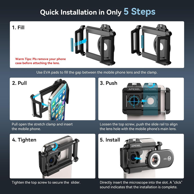 APEXEL 100X Portable Pocket Phone Microscope, Easy Focus for Beginners