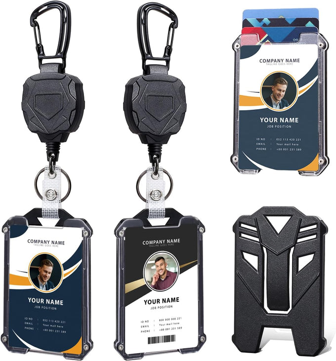 2-Pack Badge Holder Retractable Clip Heavy Duty Carabiner Badge Reel