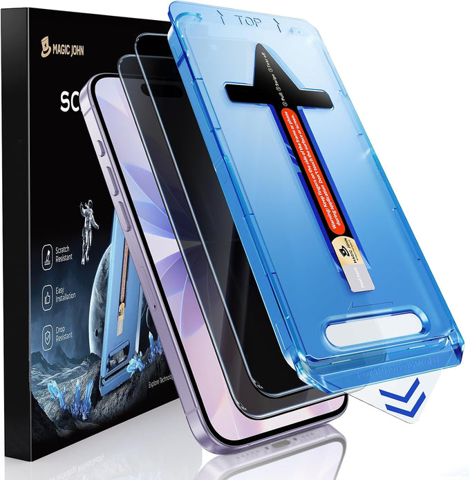 MAGIC JOHN 2 Pack for iPhone 17 Pro Max 6.9 inch Privacy Glass Screen Protector-[Anti-Spy] Auto Dust-Elimination, Bubble Free, Easy Installation, Daily Drop Protection