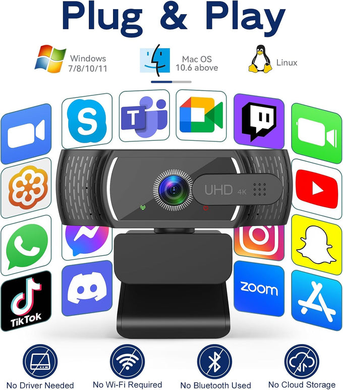 4K Webcam with Microphone for PC & Streaming Computer Camera