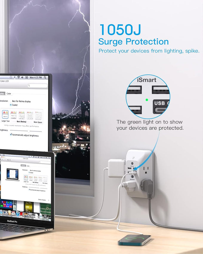 Outlet Extender with Night Light, Multi Plug Wall Outlet, Surge Protector