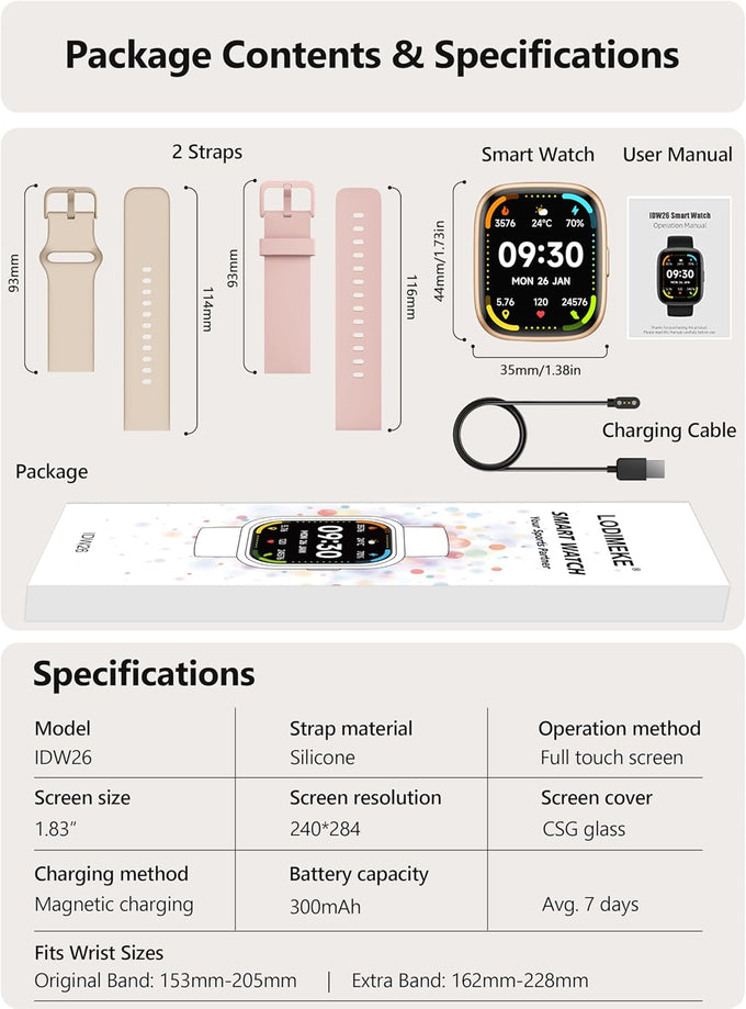 Smart Watch 2026 Upgrade for Women Men Android & iPhone [2 Bands, 44mm case, 1.83''], Alexa Built-in, Make/Answer Call, HR SpO2 Sleep Stress Monitor Fitness Tracker, IP68 Waterproof Step Counter Watch