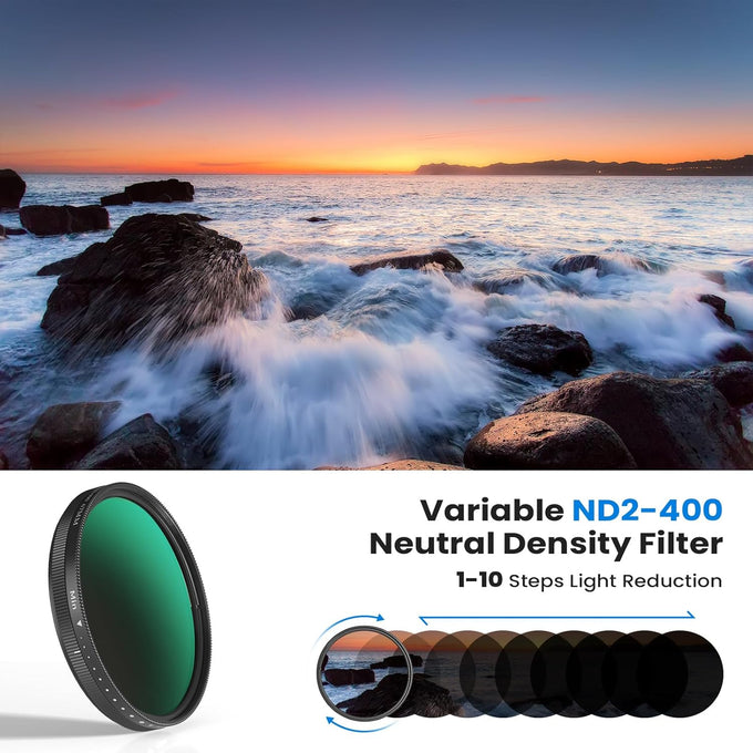 67mm Variable ND2-400 Filter for Phone/DSLR, HD Neutral Density Filter