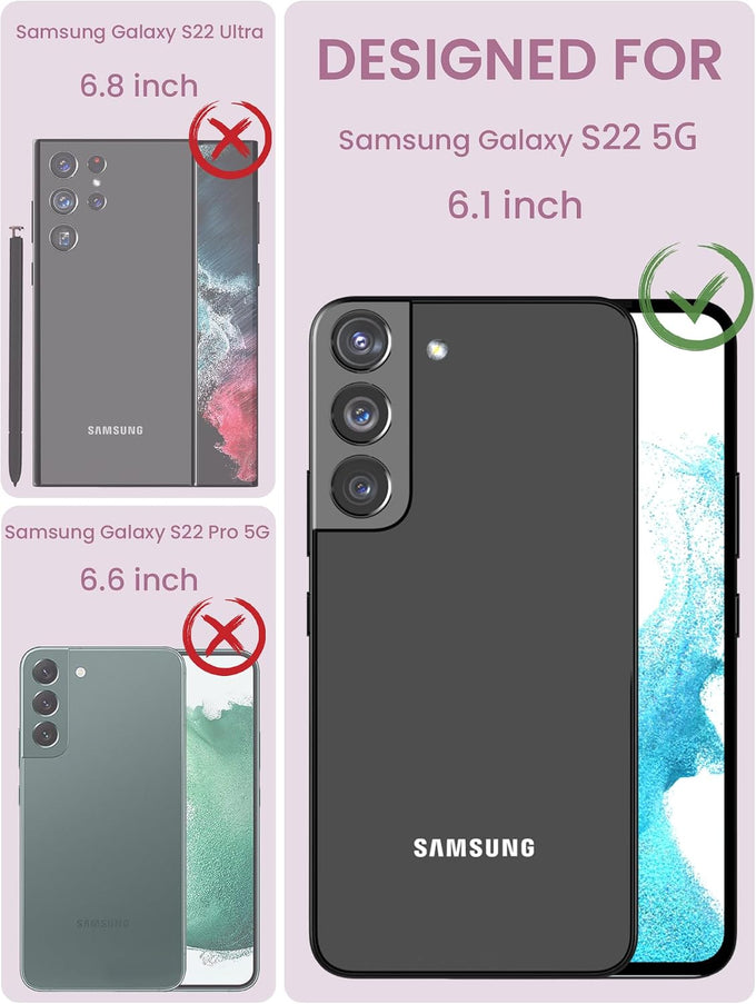 Dretal for Samsung Galaxy S22 5G Case Floral, Military Grade Drop Tested Hard Back & Soft Edge Slim Flower Women Girls Phone Protective Cover + Tempered Glass Screen Protector for Galaxy S22 (Purple)