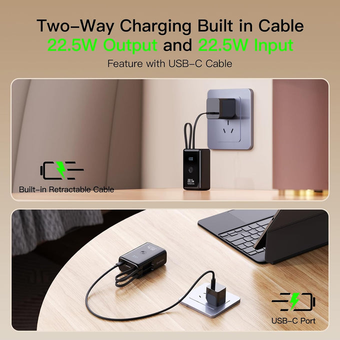 Nanotechnology Portable Charger 10000mAh with 2 Built-in Cables 45% Smaller