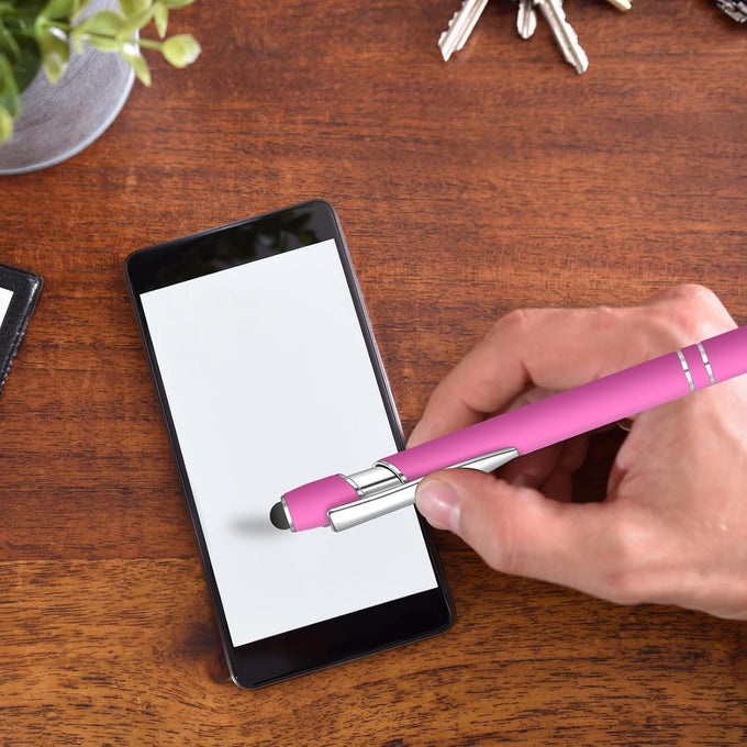 100 Pcs Ballpoint Pen with Stylus 2 in 1 Ballpoint Pen for Touch Screens, 2 in 1 Thank You Pen Gift for Colleagues, Coworker, Office (Rose Pink)