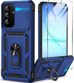Taisairu for Samsung Galaxy A17 5G Case with Screen Protector & Slide Camera Lens Cover,Built-in 360°Rotate Magnetic Ring Stand Shockproof Protective Phone Case for Samsung A17 Case (Blue)