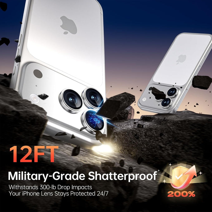 2 Pack Camera Lens Protector for iPhone 17 Pro Max/17 Pro/16 Pro Max/16 Pro/15 Pro Max/15 Pro/14 Pro Max/14 Pro [1:1 Invisible Fit] Military Grade Glass & Metal Camera Cover, Sliver