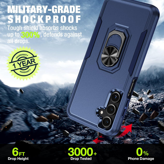 for Samsung Galaxy A17/A26 5G Phone Case [15 FT Military Grade Drop Protection] with 2x Tempered Glass Screen Protector, Heavy-Duty Shockproof Magnetic Kickstand Case for Galaxy A17/A26 5G (Dark Blue)