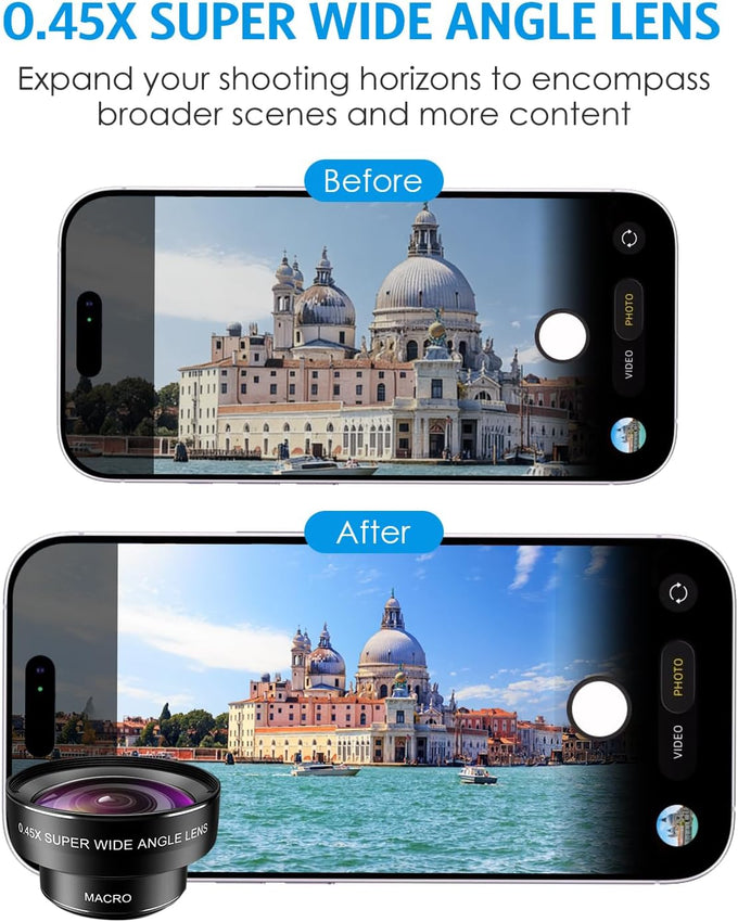 AMIR Phone Camera Lens, 0.45X Super Wide Angle & 15X Macro Lens Kit