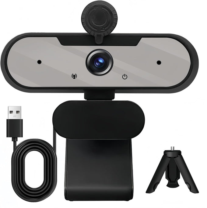 HD 1080P Webcam with Built-in Microphone and Rotatable Tripod, 1080P Video and Wide Angle Camera, Privacy Cover, for Desktop PC or Laptop Computer （Black）