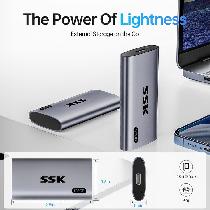 SSK 128GB Portable SSD External Hard Drive Solid State Drive up to 550MB/s