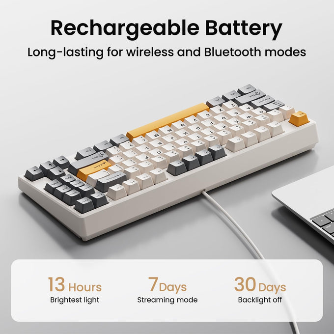 Kisnt KN85 Wireless Mechanical Keyboard, 75% Layout, Bluetooth/2.4GHz/USB-C, Custom RGB Backlit, Hot-Swappable Linear Switch, Creamy Sound for Gaming/Typing (Retro Beige)