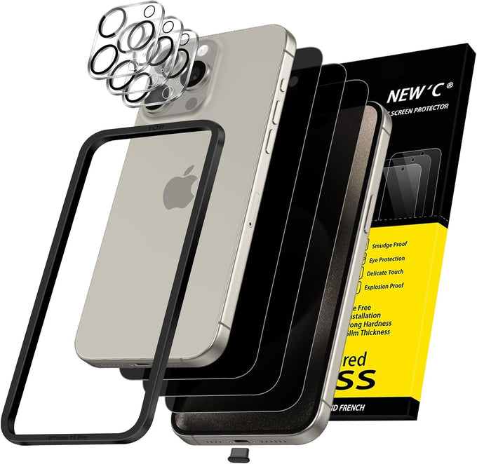 NEW'C for iPhone 16 Pro Screen Protector + Camera Lens Protector + Tool