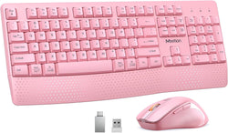 MEETION Wireless Keyboard and Mouse Combo, Full-Size with Wrist Rest, Pink