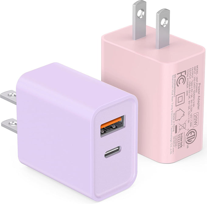 [2 Pack] 20W USB C Charger Block Fast Charging Dual Ports Adapter