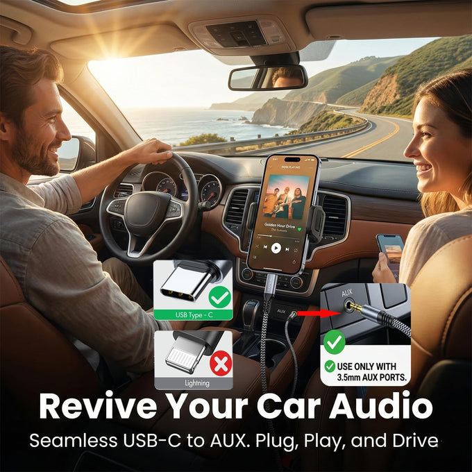 Aux to USB C - Braided USB-C to 3.5mm Aux Cable for Car(3.3FT)