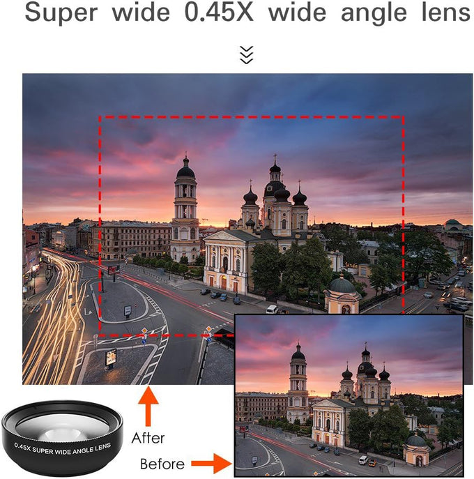 Phone Camera Lens, Professional Attachment Universal Clip on Cell Phone Photography Camera Attachable Mobile Extra 0.45X Wide Angle 12.5X Super Macro Lens Kit for iPhone Android Smartphone
