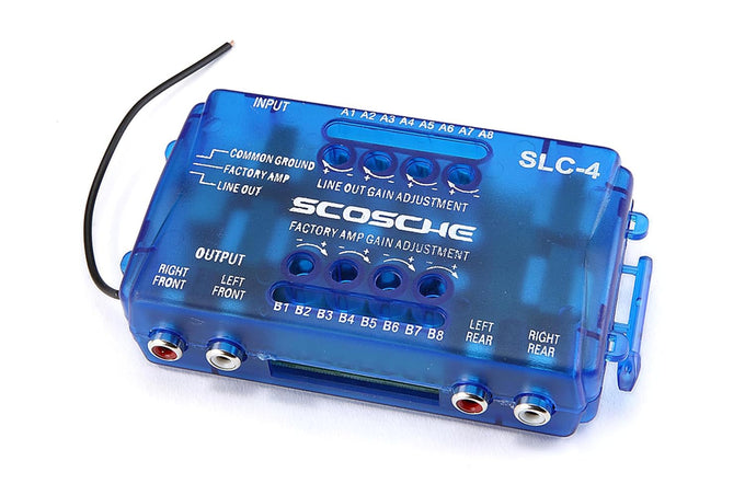 Scosche LOC2SL Line Output Converter with Remote Control Knob - 2CH High/Low RCA Converter Car Audio - Ideal for Subwoofer Amp - Line Level Converter for Car Stereo - Easy Installation - Quality Sound