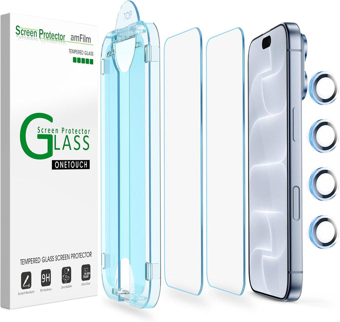 amFilm OneTouch for iPhone 16 Pro Screen Protector 6.3'' Tempered Glass