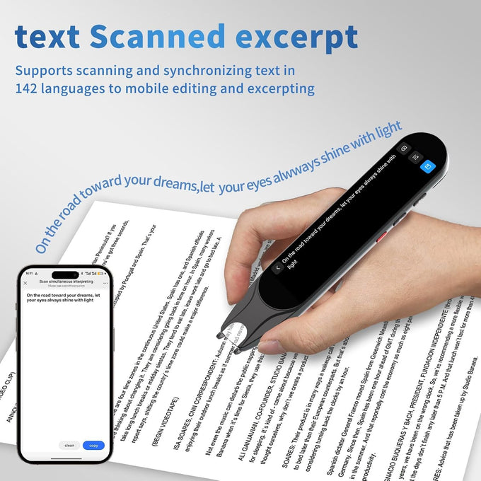 Scan Translator Pen, Language Translator Device, Dyslexia Tools with 142 Online/10 Offline Languages, Text to Speech Reading Pen for Learning Difficulties, Language Learners and Elderly Users