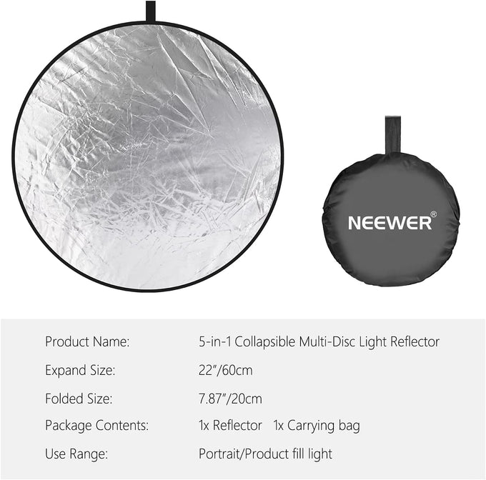 NEEWER 22 Inch/60 Centimeter Light Reflector Light Diffuser 5 in 1